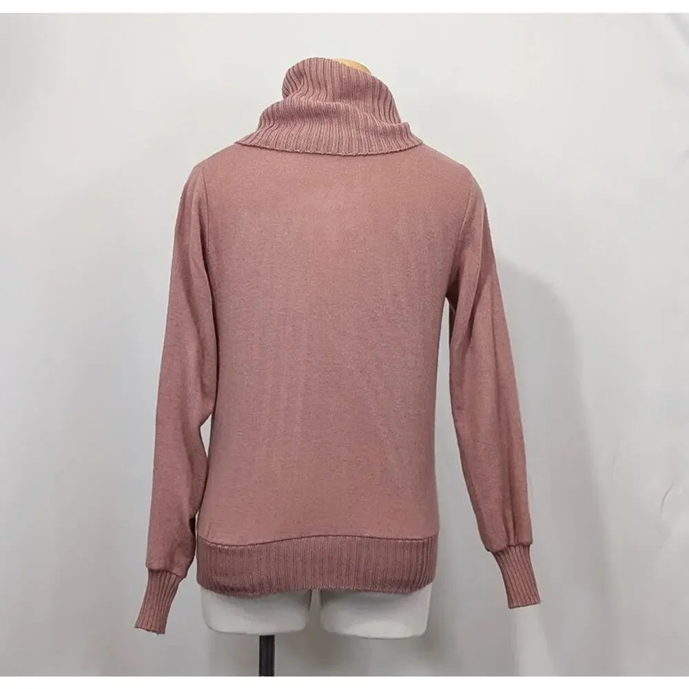 Vintage 80s Gap Sweater Mauve Pink Cowl Neck Turtleneck Women's Size S